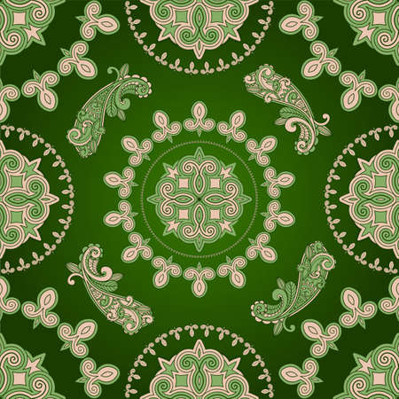 seamless paisley pattern in greenのイラスト素材