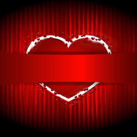  red heart hidden behind the ribbon for your text on striped backgroundのイラスト素材