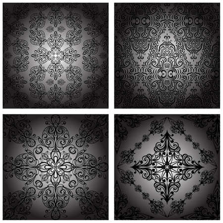 vector set of  seamless vintage monochrome retro patternsのイラスト素材