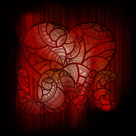 eps 10, vector background with heart doodle ornament and "love"のイラスト素材