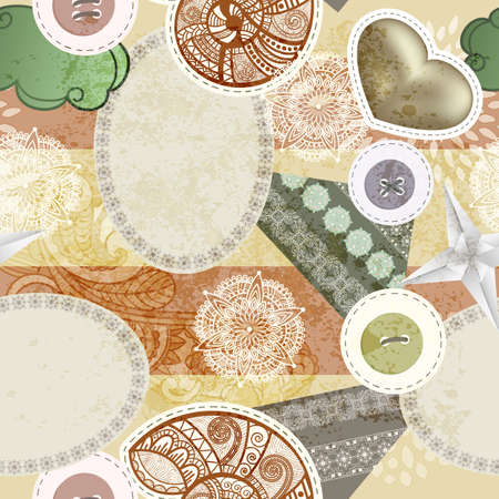 vector seamless vintage scrap template design, clipping masks, elements can be used separatelyのイラスト素材