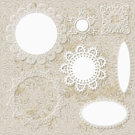 vector lacy scrapbook napkin design patterns on seamless grungy backgroundのイラスト素材