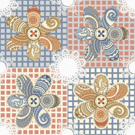 vector seamless textile background with flowers, buttons, and napkinsのイラスト素材