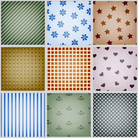 set of nine vector retro seamless  patterns, can be used separatelyのイラスト素材