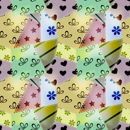vector seamless retro pattern, consists of small old  textile piecesのイラスト素材