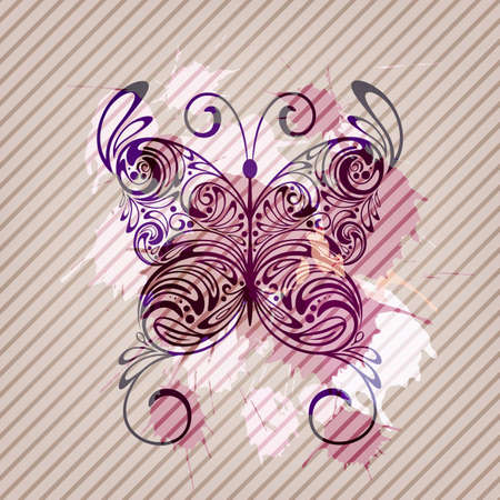 vector background with butterfly, splashes  and stripesのイラスト素材