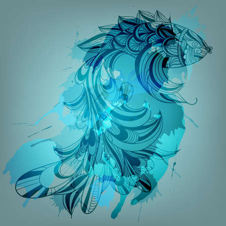 vector background with blue fish and grungy splashes のイラスト素材