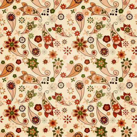 vector seamless spring  pattern with paisley elements and flowersのイラスト素材