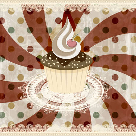vector vintage pattern with cupcake and retro backgroundのイラスト素材