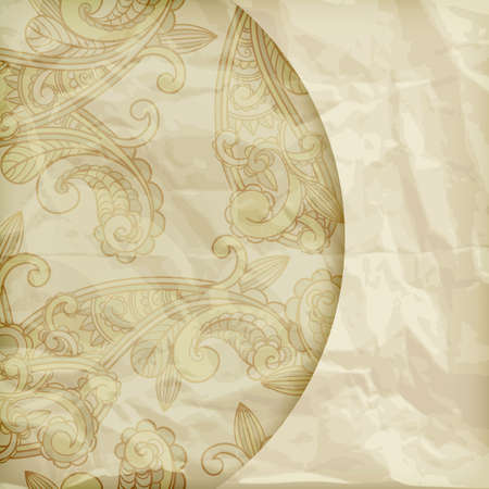 background with paisley pattern  on crumpled golden foil textureのイラスト素材