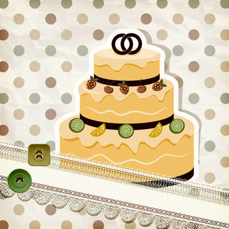 vector vintage wedding invitation with wedding cake and retro background, eps 10, gradient mesh 