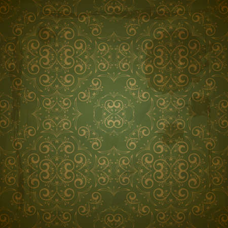 seamless floral golden pattern on green grungy background with crumpled paper textureのイラスト素材