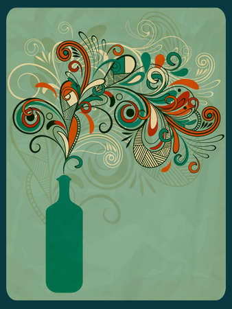 retro concept composition with stylized bottle of wine on grungy crumpled paper textureのイラスト素材
