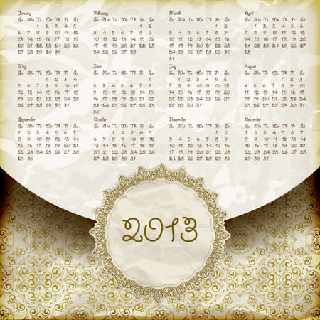 vector retro style 2013 calendar,crumpled golden foil  paper textureのイラスト素材