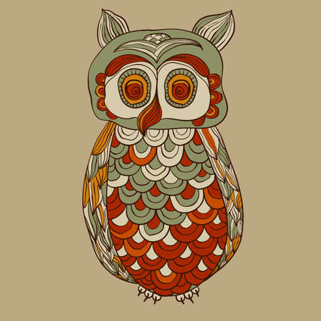bizarre funky owl with detailed feathers, fully editable fileのイラスト素材