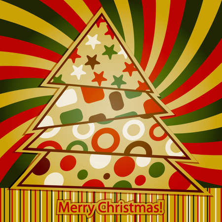 Vector Retro Christmas Greeting Card with abstract  fir tree and  merry christmas  greetinsのイラスト素材