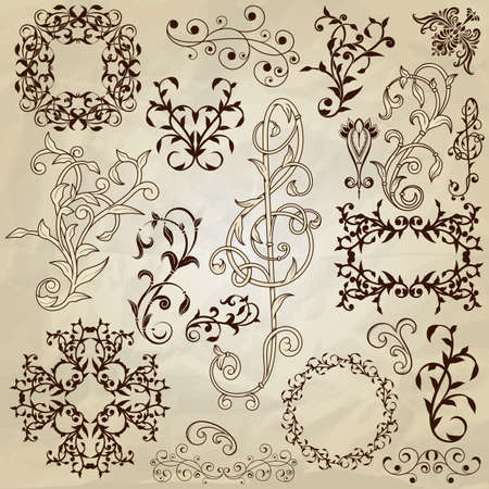 vector  floral pattern design elements on crumpled paper texture, fully editable eps 10 fileのイラスト素材