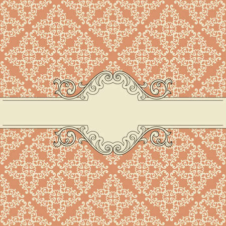 vintage  invitation or menu templates with lacy seamless pattern at the background and floral frame for your textのイラスト素材