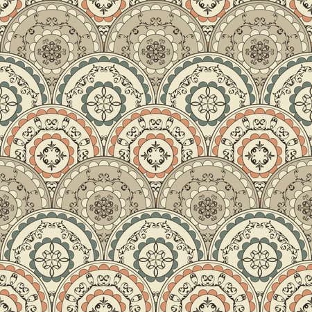 seamless vintage oriental wallpaper pattern, fully editable ,fully editable with clipping mask and seamless pattern in swatch menuのイラスト素材