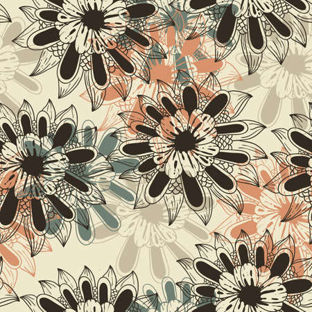 vector floral  seamless pattern, fully editable eps 8 file with clipping mask and pattern in swatch menu, elements can be used separatelyのイラスト素材