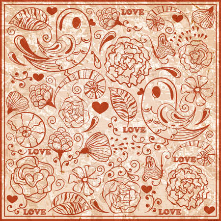  Valentine's day pattern  on crumpled textured paper, fully editable  , standard AI font Cooper stdのイラスト素材