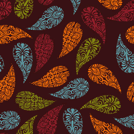 vector seamless Paisley pattern on brown background, pattern in swatch menuのイラスト素材