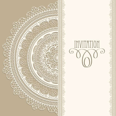 Vector  vintage invitation with white lacy napkin, seamless lacy  brushes includedのイラスト素材