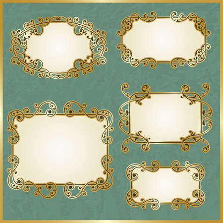 vector floral swirly golden frames on crumpled paper textureのイラスト素材