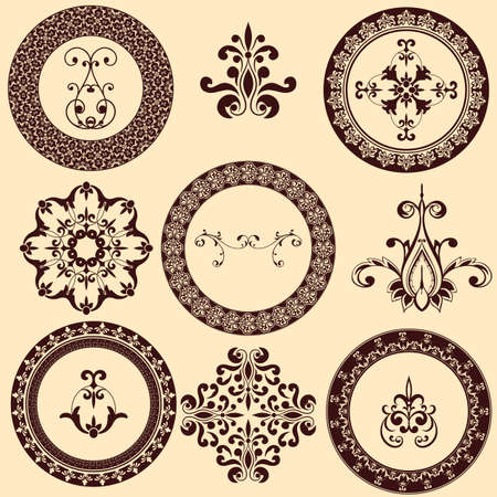 Vector floral retro frames and design elements, fully editable eps8  file, seamless brushes includedのイラスト素材
