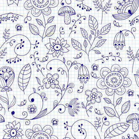 Vector seamless summer doodle style  floral patternのイラスト素材