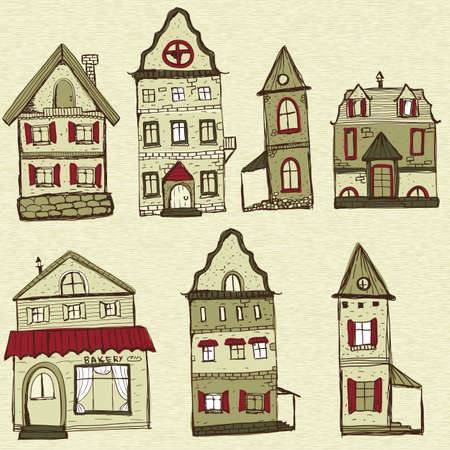 7 old styled housesのイラスト素材