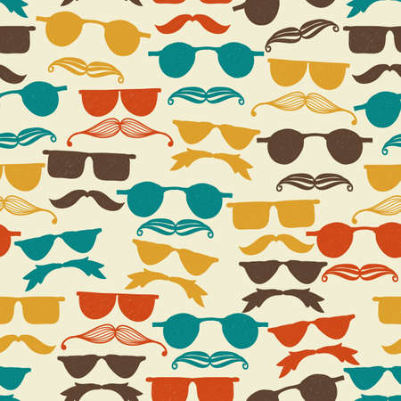 Vector Seamless hipster pattern with glasses and mustacheのイラスト素材