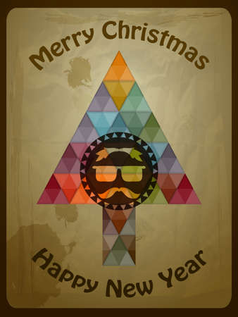 Vector hipster christmas greeting card with fir treeのイラスト素材