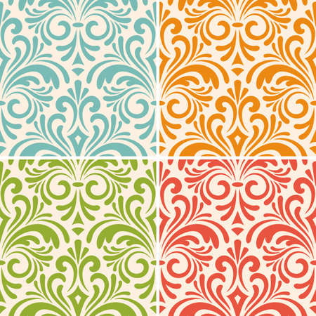 4 vector seamless floral vintage patterns on beige background, seamless patterns in swatch menuのイラスト素材