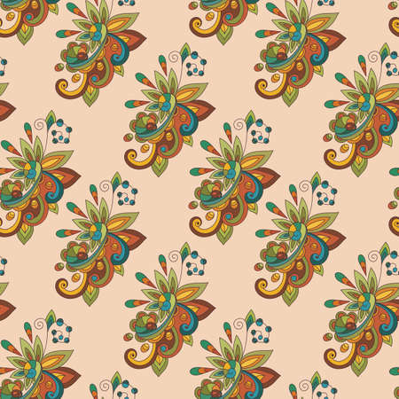 vector abstract seamless floral composition with doodle funky flowers, flowers can be used separatelyのイラスト素材