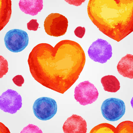 Seamless Pattern with Watercolor Hearts and splashesのイラスト素材