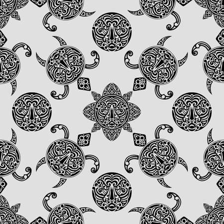 vector seamless pattern with polynesian symbols, Polynesian tattoo style, fully editable eps 10 file with seamless pattern in swatch menuのイラスト素材