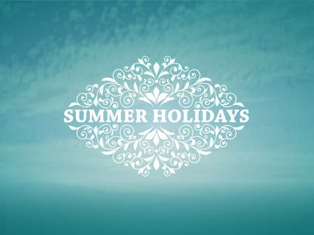 Summer Background with blue sky and sea, Vintage frame for your textのイラスト素材