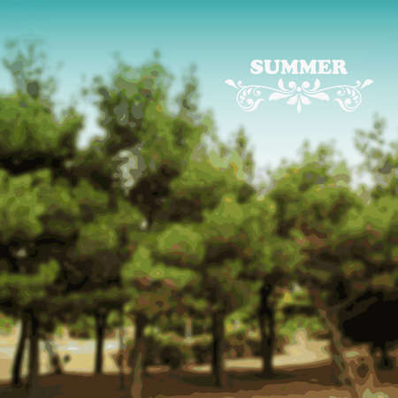 Summer Background with green forest and blue sky, place for your textのイラスト素材