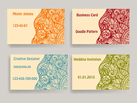 business card template with doodle floral patternのイラスト素材