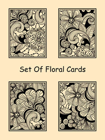 Vector Seamless Doodle Floral Cards, fully editable eps 10 file, Comic Sans Font as exampleのイラスト素材