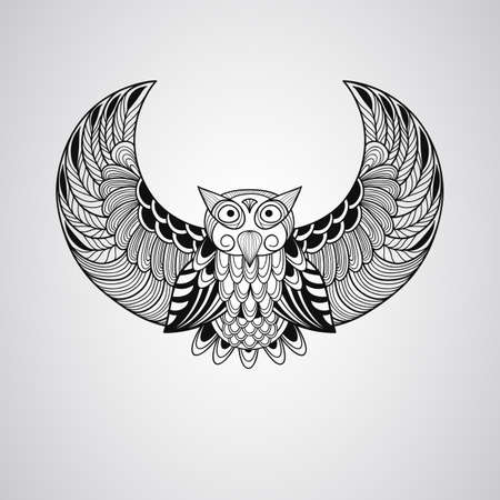 Black  Owl, Tattoo Styleのイラスト素材