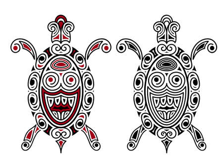 Turtle, tattoo style, black, and black-redのイラスト素材