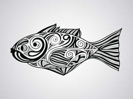 fish, tattoo styleのイラスト素材