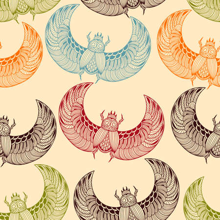 Vector seamless pattern with  scarab beetlesのイラスト素材