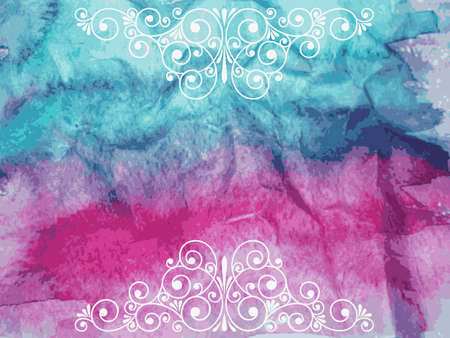 Vector Floral Decorative Elements on watercolor background, watercolor crumpled paper textureのイラスト素材