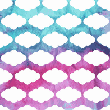 Vector Seamless  Pattern with Clouds on watercolor winter backgroundのイラスト素材
