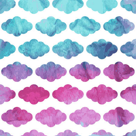 Vector Seamless  Pattern with Clouds on watercolor winter backgroundのイラスト素材