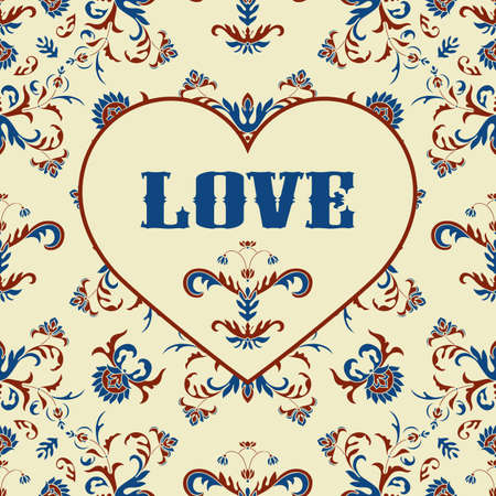 Vector Valentine's Greeting Card with Heart, seamless pattern in swatch menuのイラスト素材