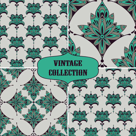 Vector Collection of 4 Vintage Seamless Floral Pattern, seamless pattern in swatch menuのイラスト素材